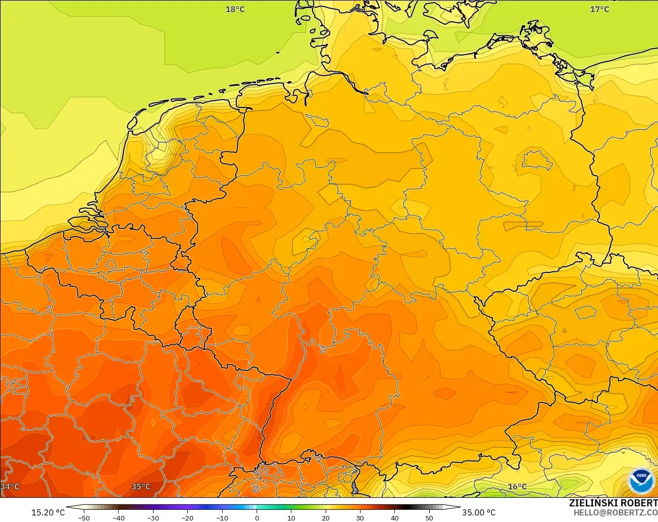 GFS modelo - Alemania, Temperatura a 2 m
