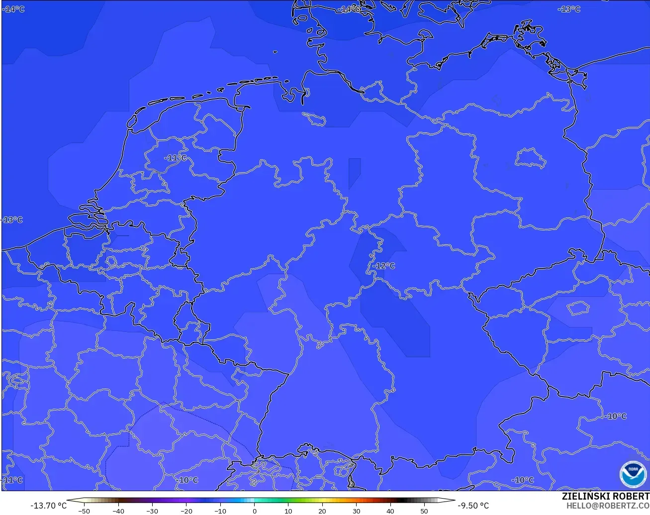 GFS modelo - Alemania, Temperatura a 500 hPa