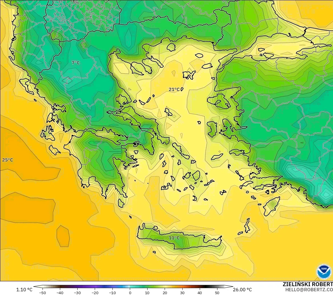 GFS modelo - Grecia, Punto de rocío a 2 m