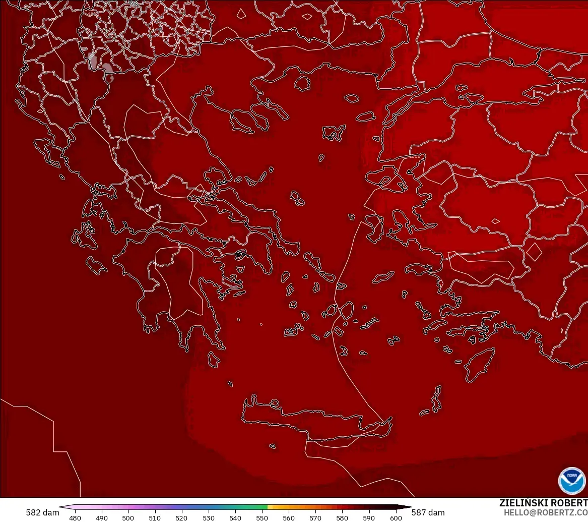 GFS modelo - Grecia, Altura geopotencial a 500 hPa