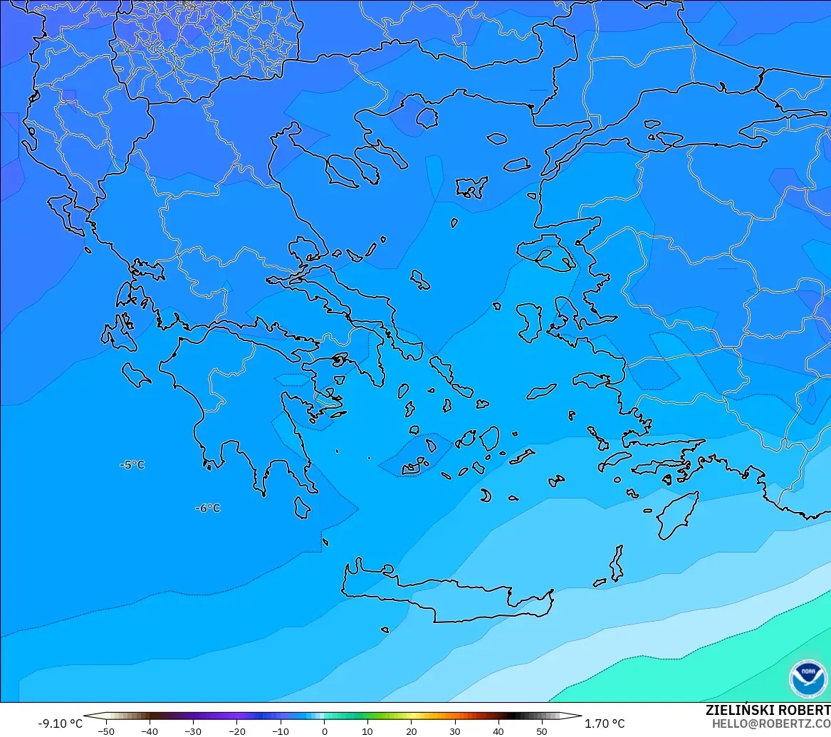 GFS modelo - Grecia, Temperatura a 500 hPa