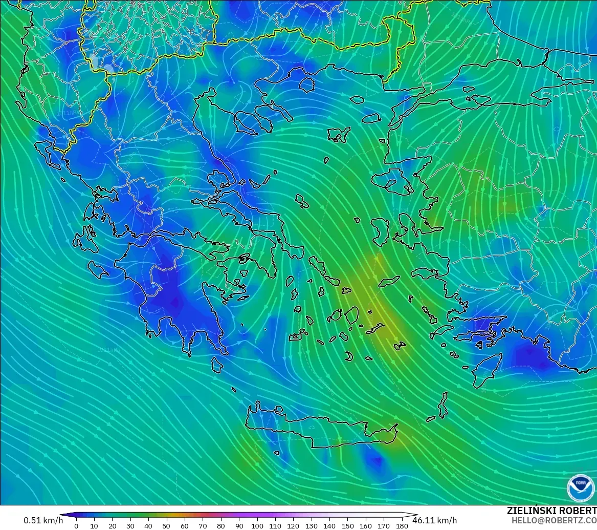 GFS modelo - Grecia, Viento a 10 m