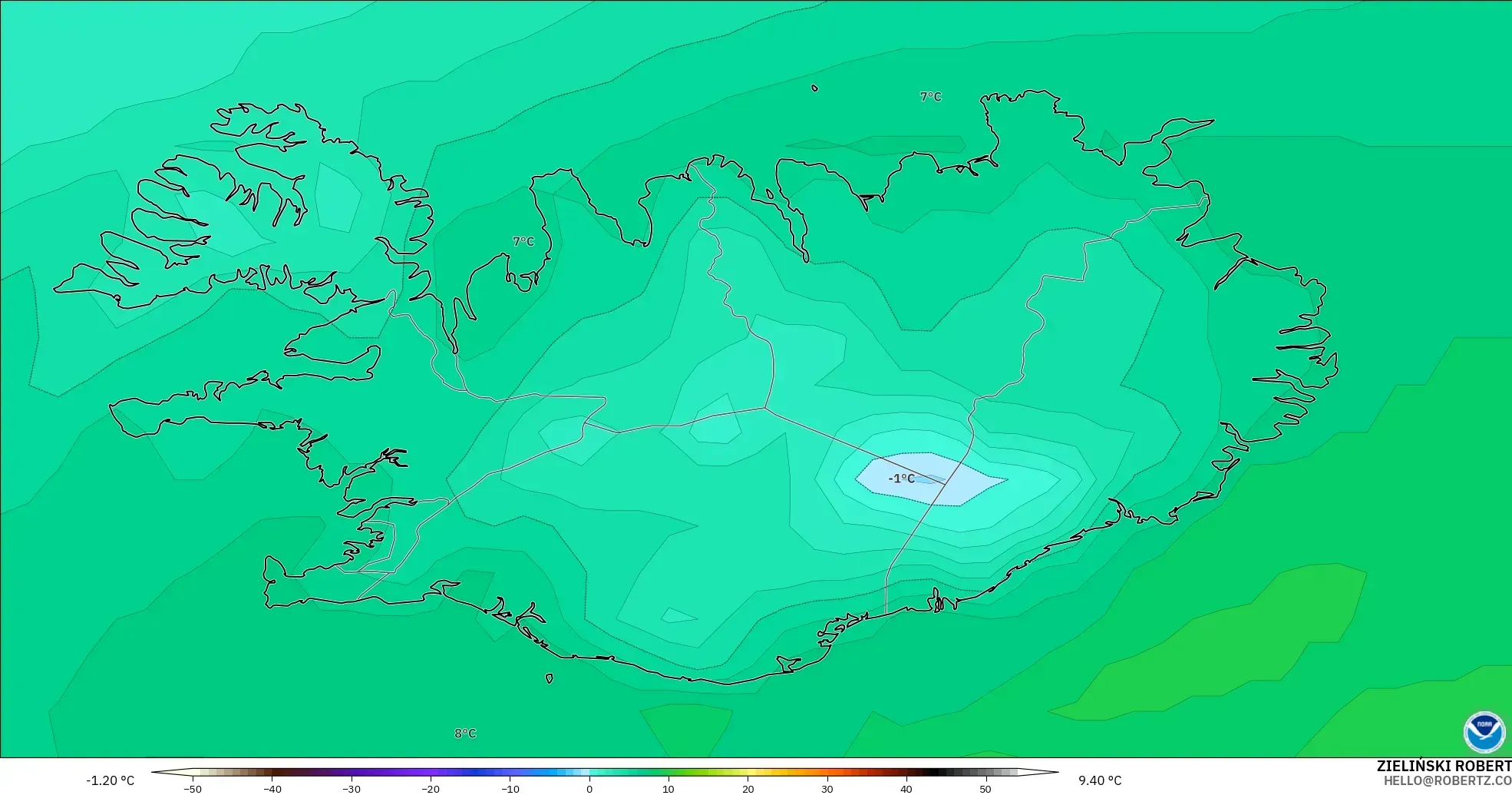 GFS modelo - Islandia, Punto de rocío a 2 m