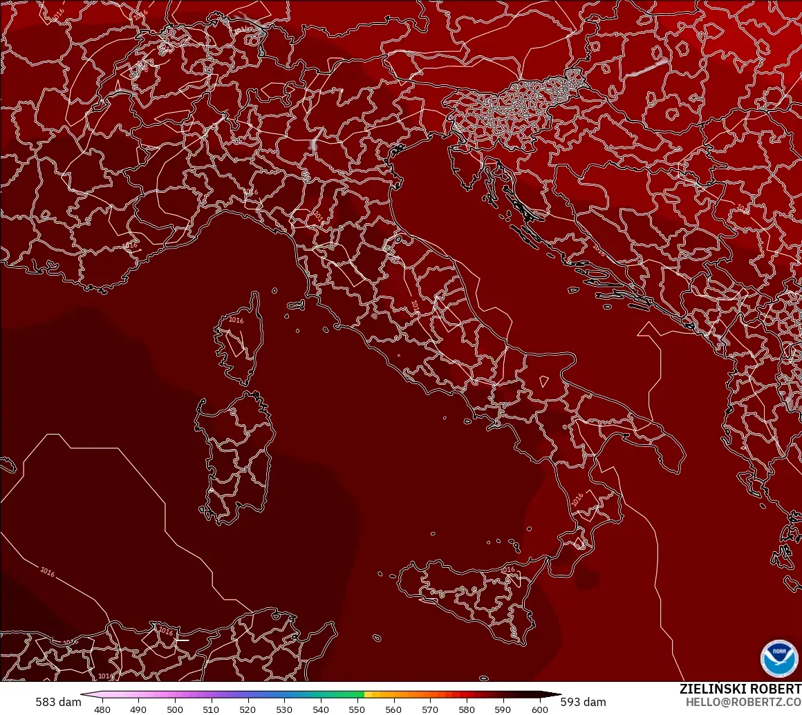 GFS modelo - Italia, Altura geopotencial a 500 hPa