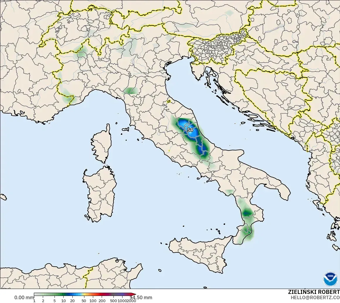 GFS modelo - Italia, Acumulación de precipitación
