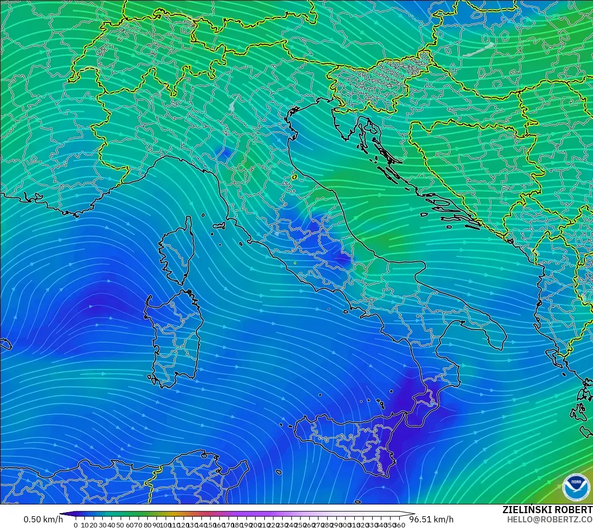 GFS modelo - Italia, Viento a 300 hPa (corriente en chorro)