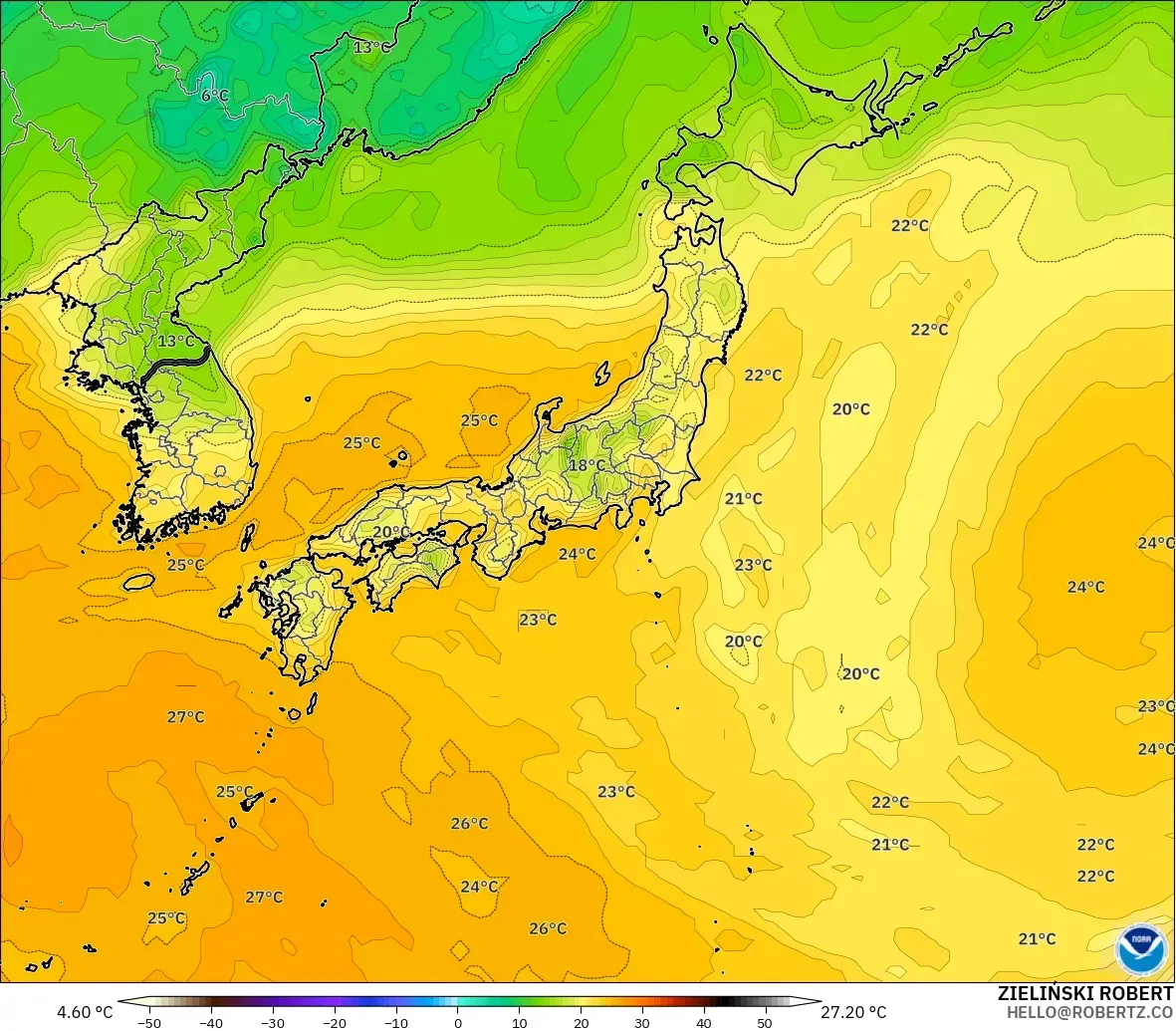 GFS modelo - Japón, Punto de rocío a 2 m
