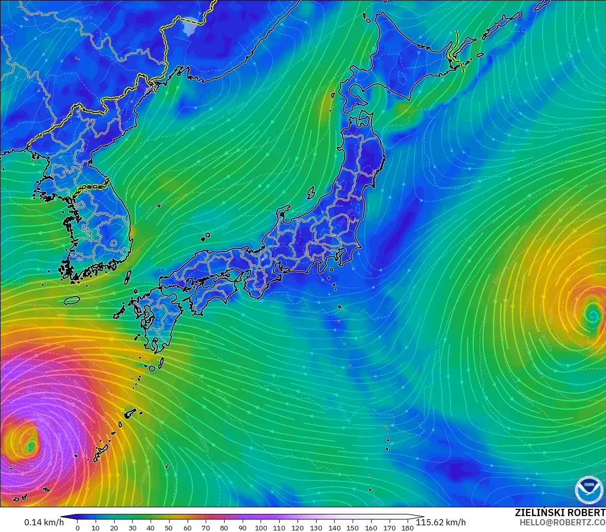 GFS modelo - Japón, Viento a 10 m