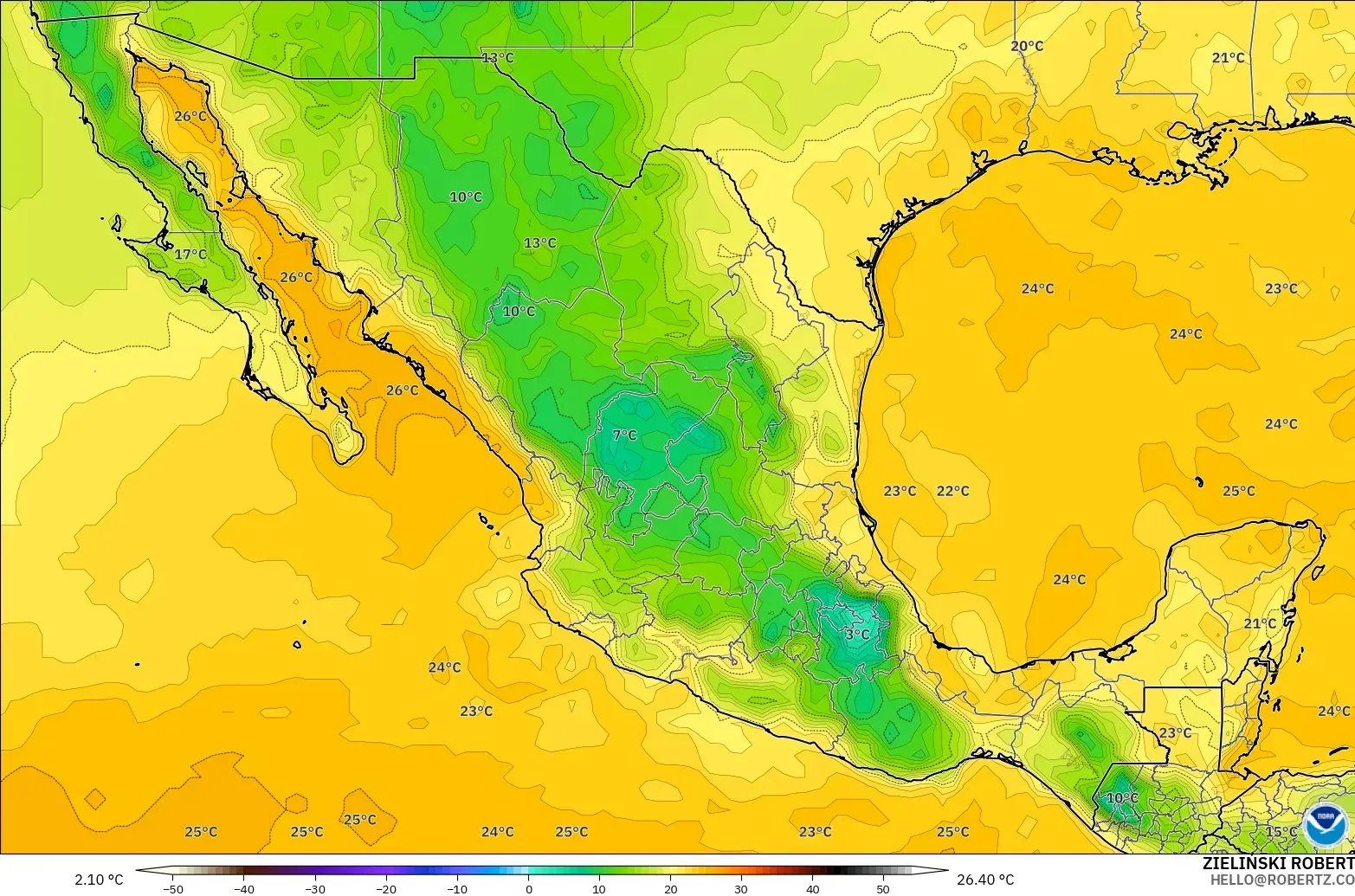 GFS modelo - México, Punto de rocío a 2 m