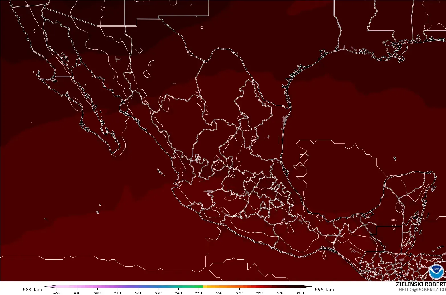 GFS modelo - México, Altura geopotencial a 500 hPa