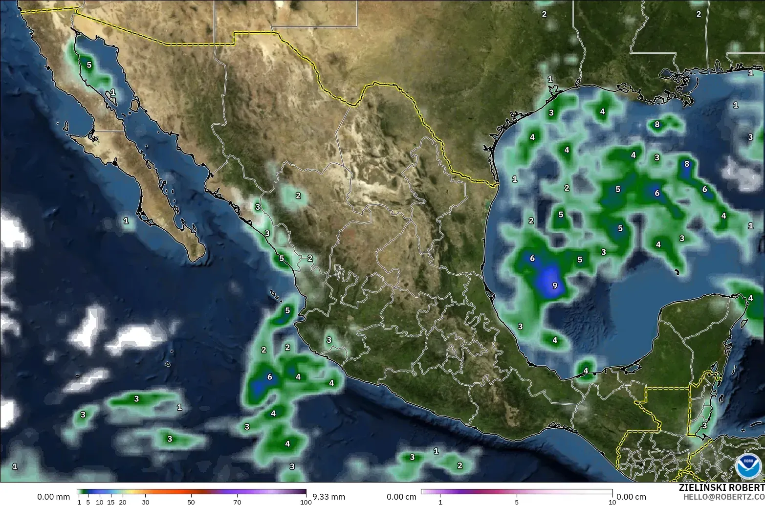 GFS modelo - México, Precipitación, nubes y presión