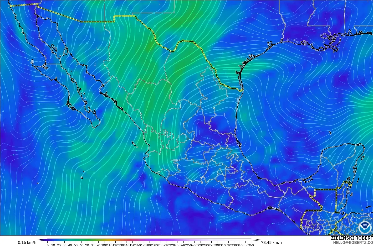 GFS modelo - México, Viento a 300 hPa (corriente en chorro)