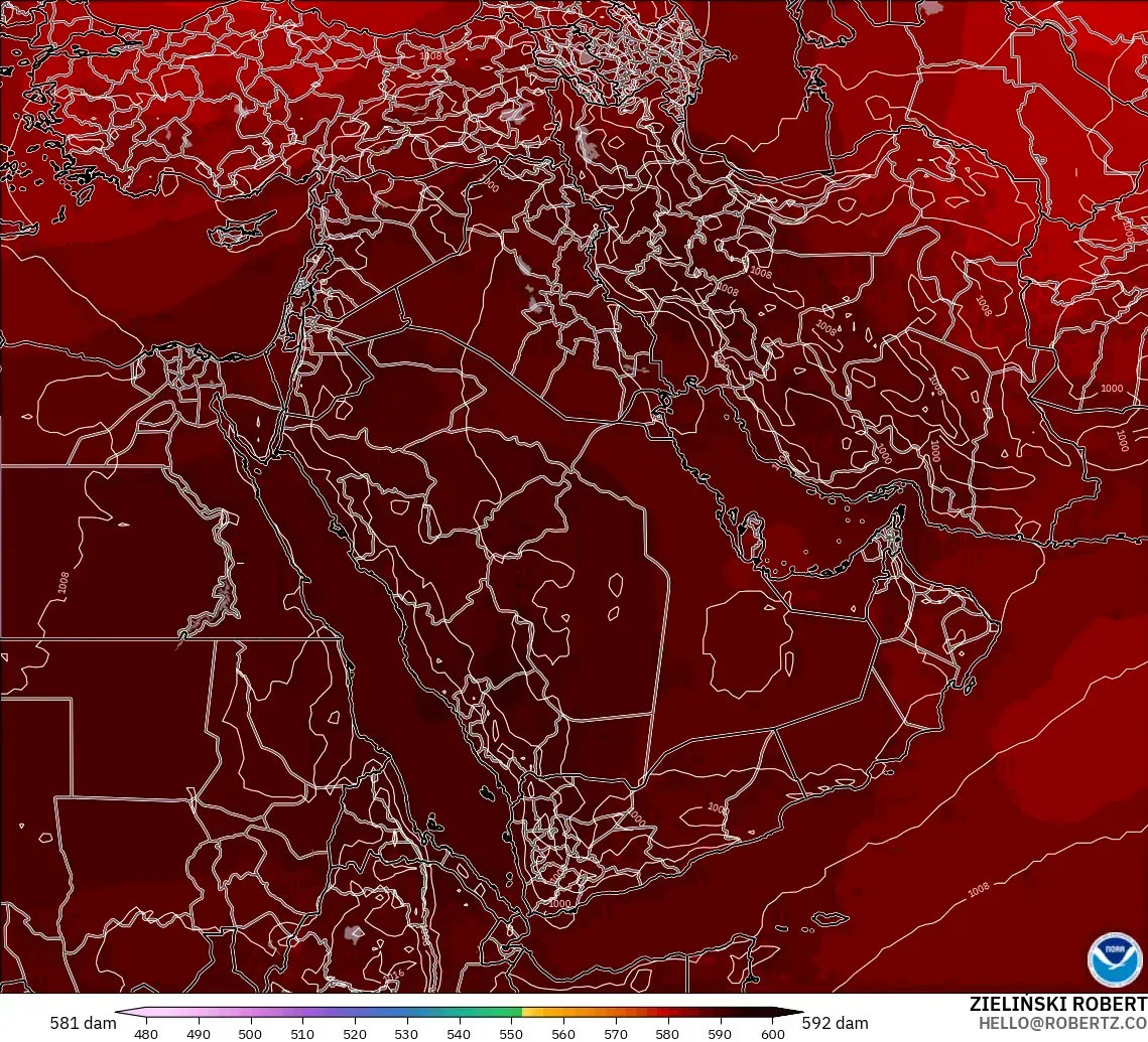 GFS modelo - Oriente Medio, Altura geopotencial a 500 hPa