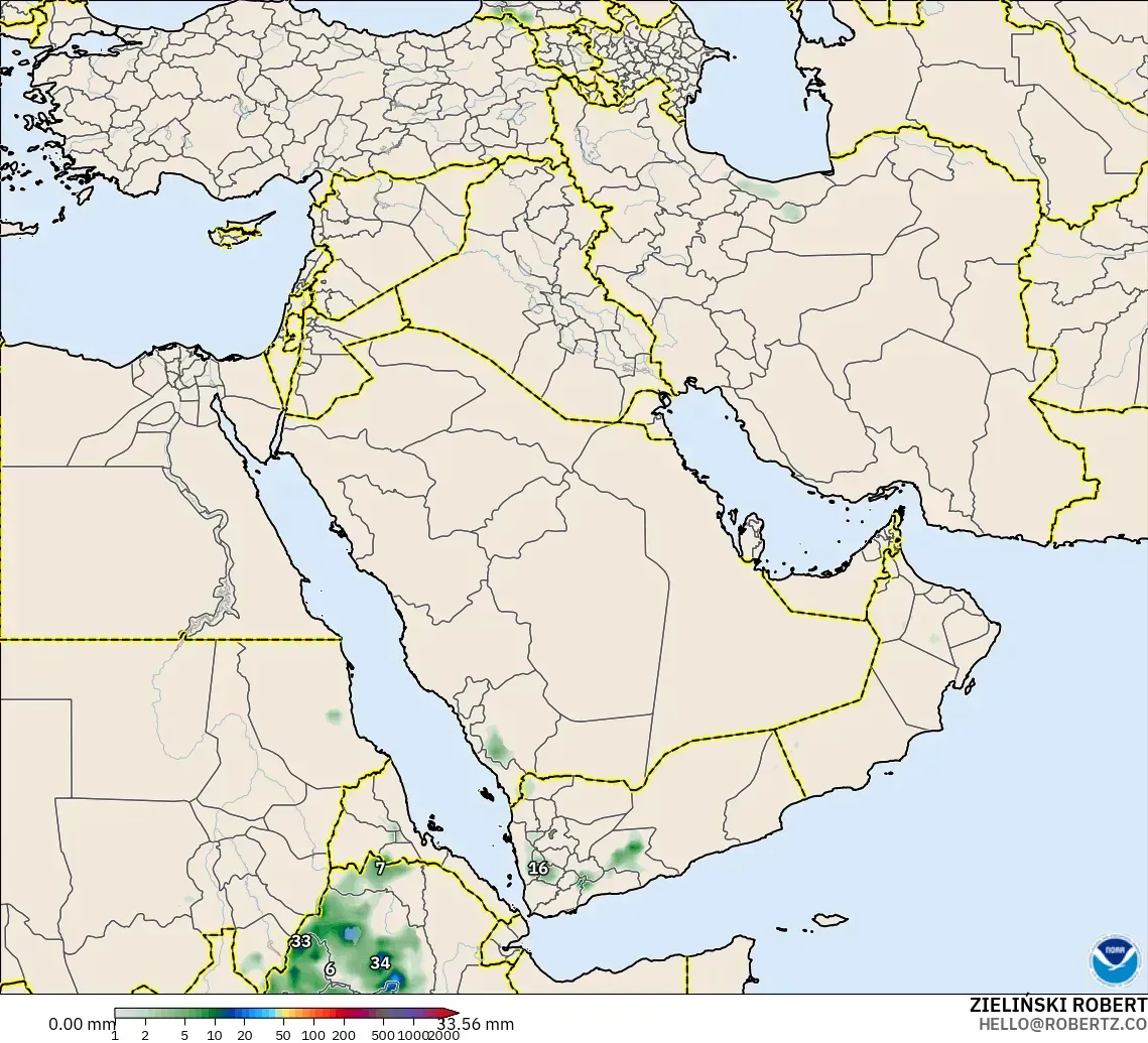 GFS modelo - Oriente Medio, Acumulación de precipitación