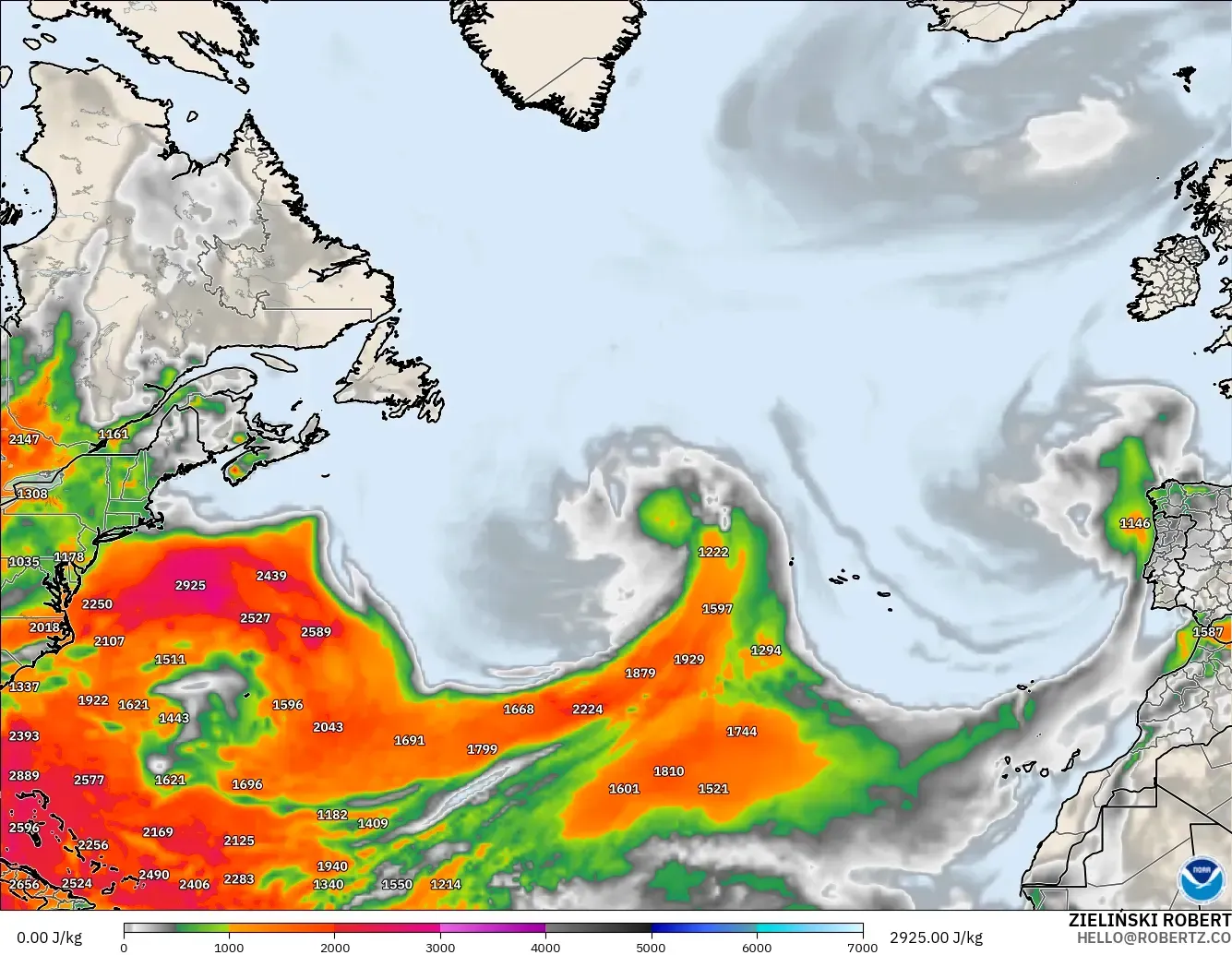 GFS modelo - Norte Atlántico, CAPE