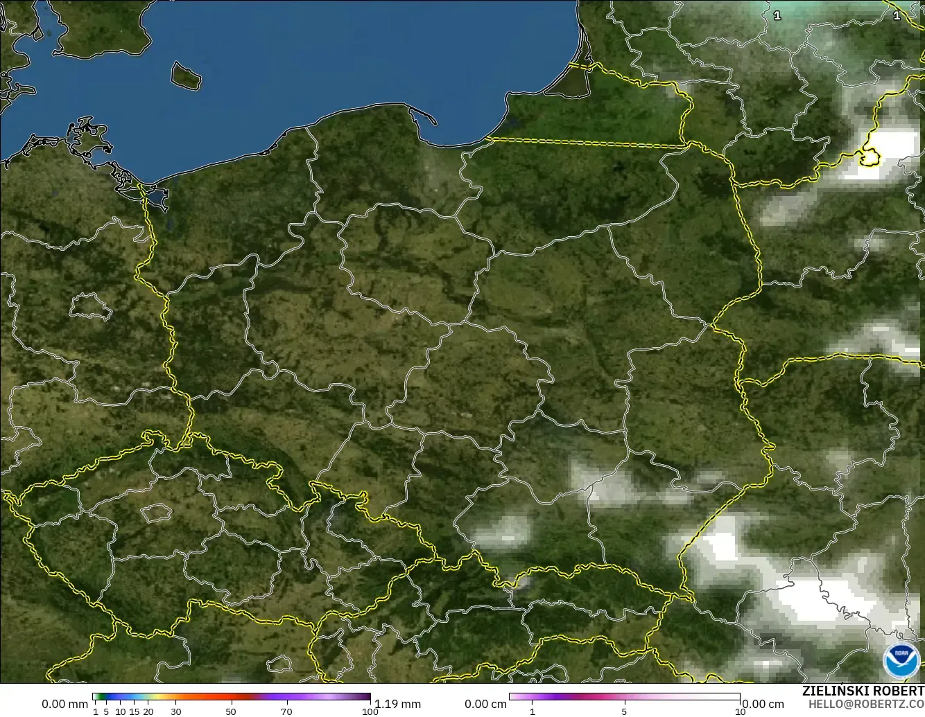GFS modelo - Polonia, Precipitación, nubes y presión