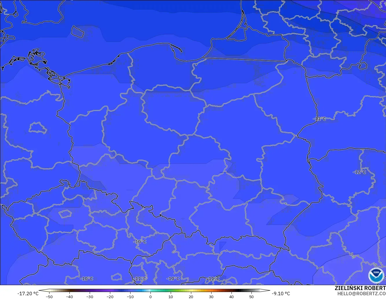 GFS modelo - Polonia, Temperatura a 500 hPa