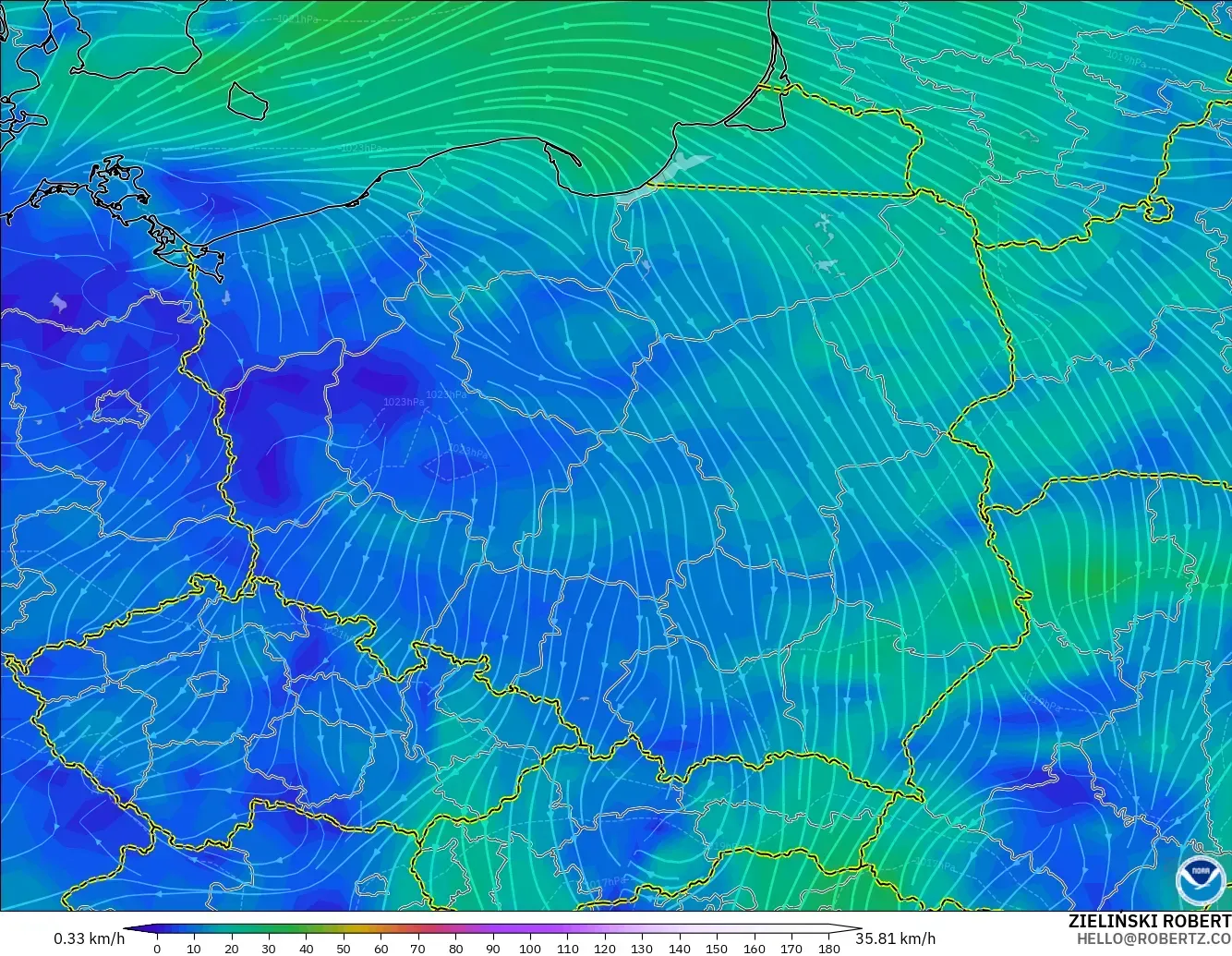 GFS modelo - Polonia, Viento a 10 m
