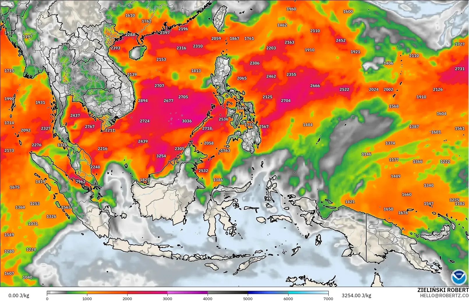 GFS modelo - Sudeste Asiático, CAPE