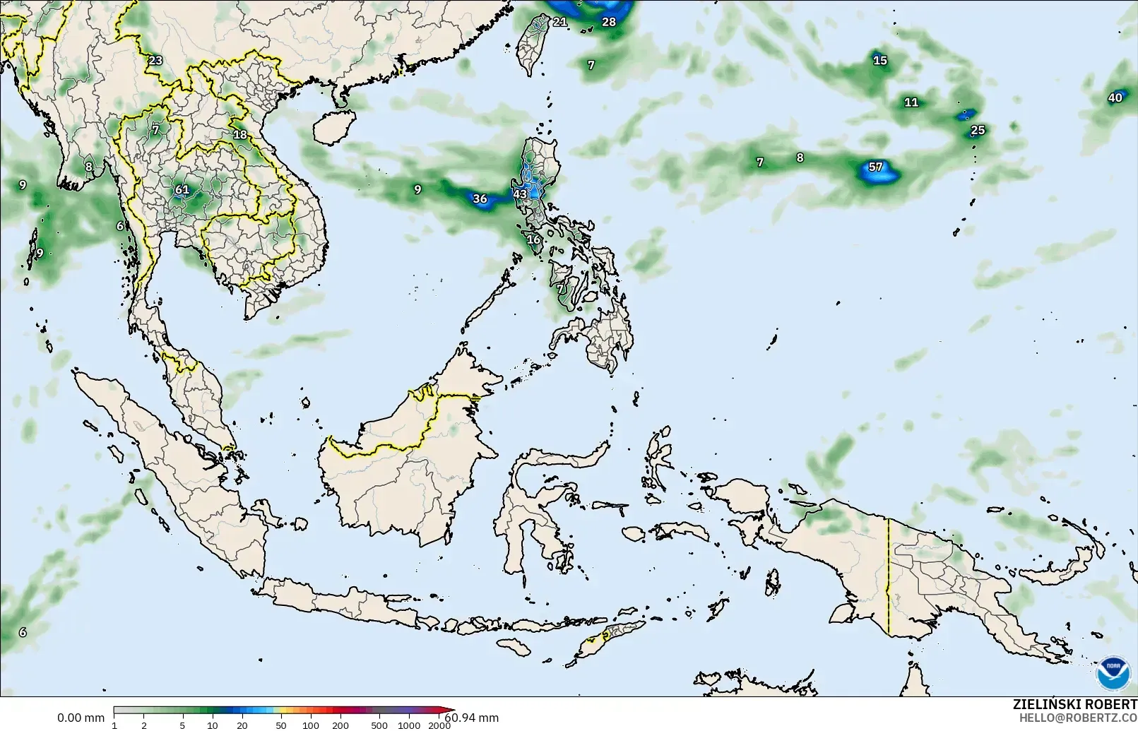 GFS modelo - Sudeste Asiático, Acumulación de precipitación
