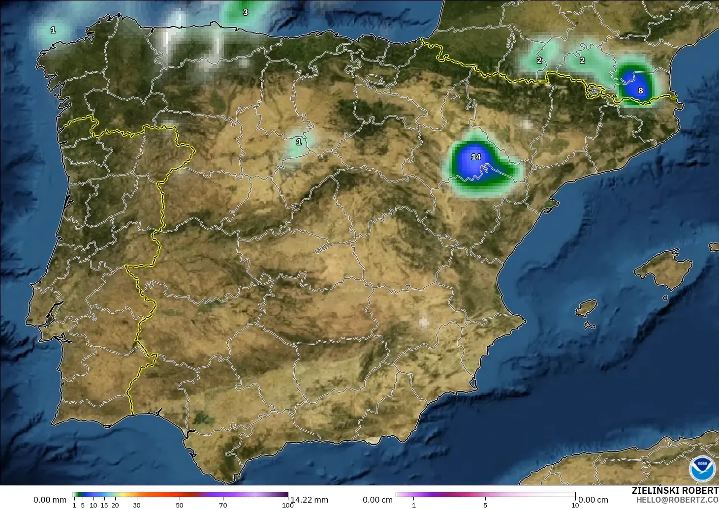 GFS modelo - España, Precipitación, nubes y presión