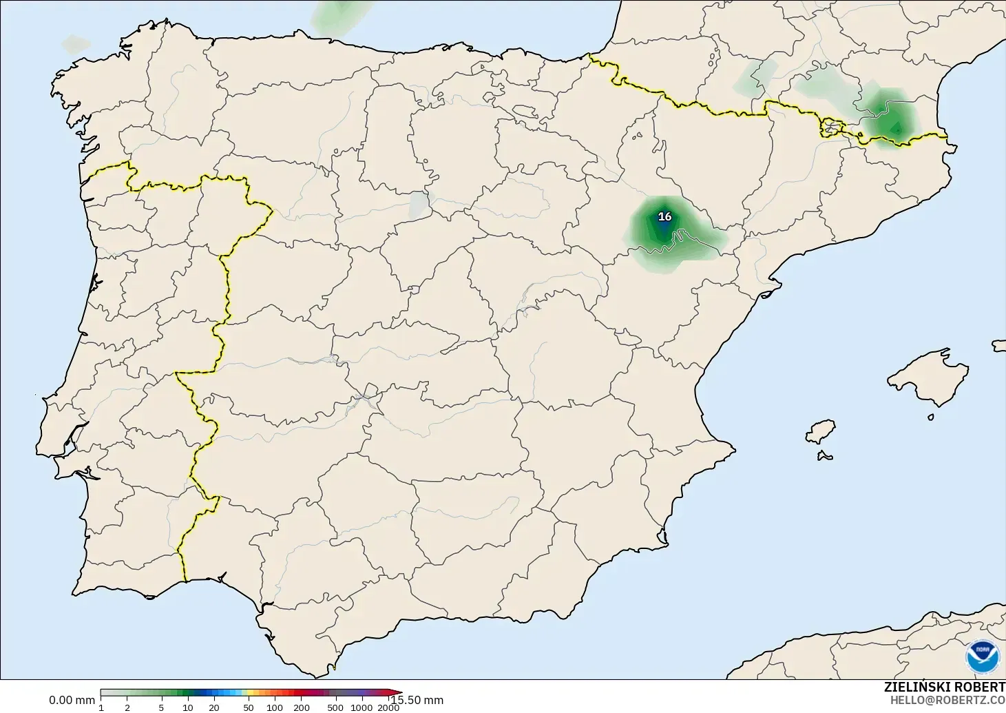 GFS modelo - España, Acumulación de precipitación