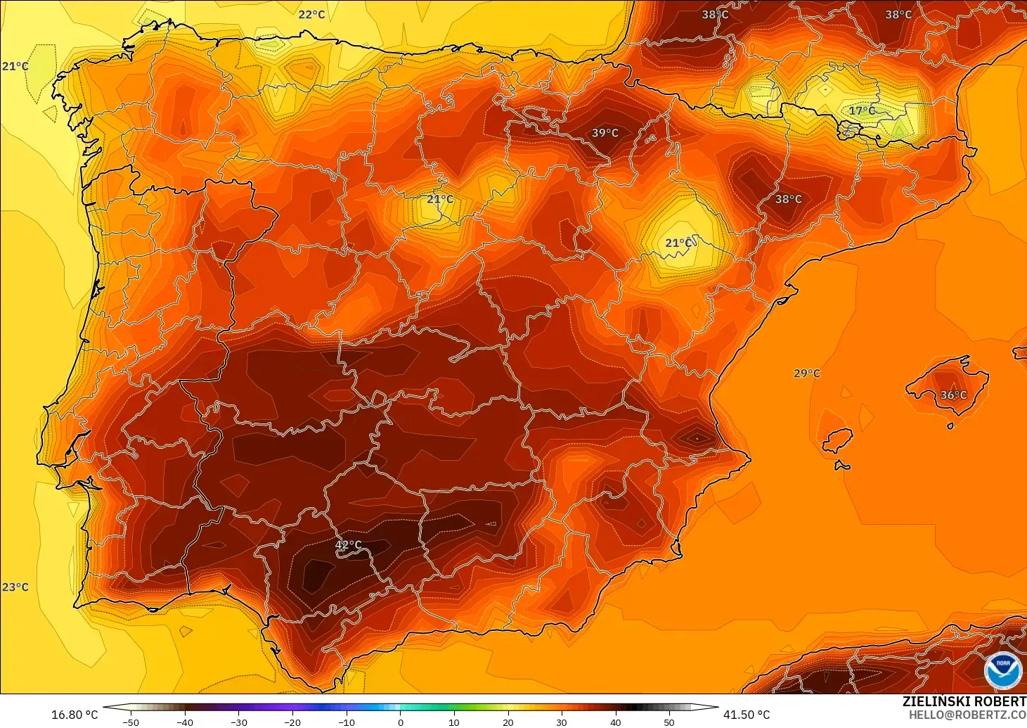 GFS modelo - España, Temperatura a 2 m