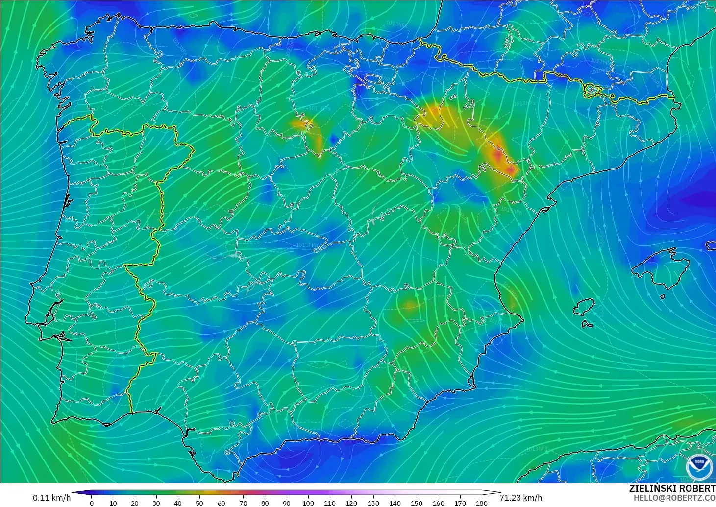 GFS modelo - España, Viento a 10 m