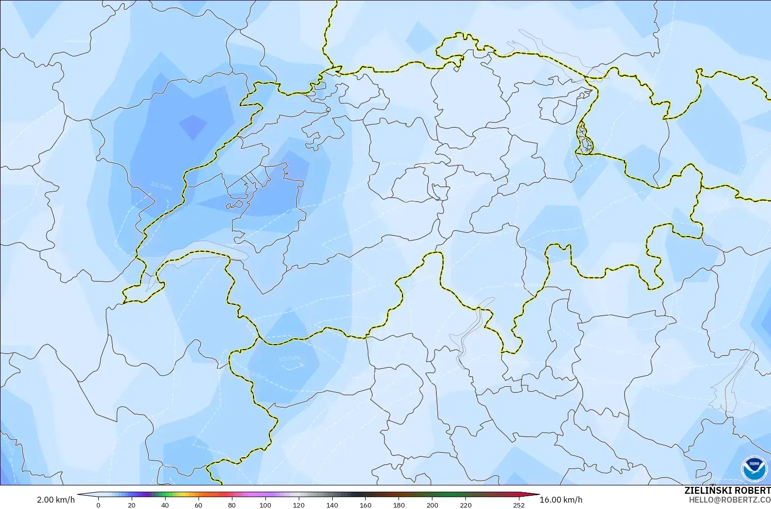 GFS modelo - Suiza, Ráfagas de Viento Máximas
