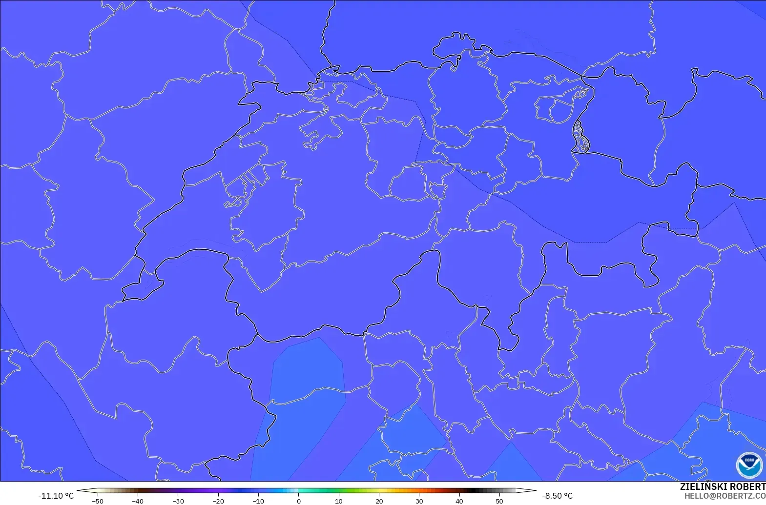 GFS modelo - Suiza, Temperatura a 500 hPa