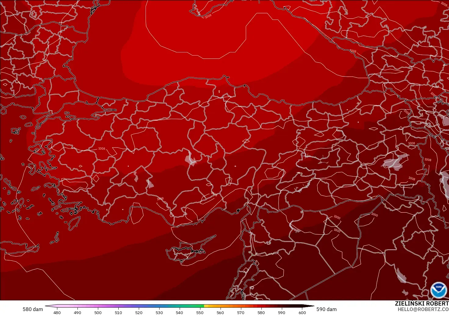 GFS modelo - Turquía, Altura geopotencial a 500 hPa