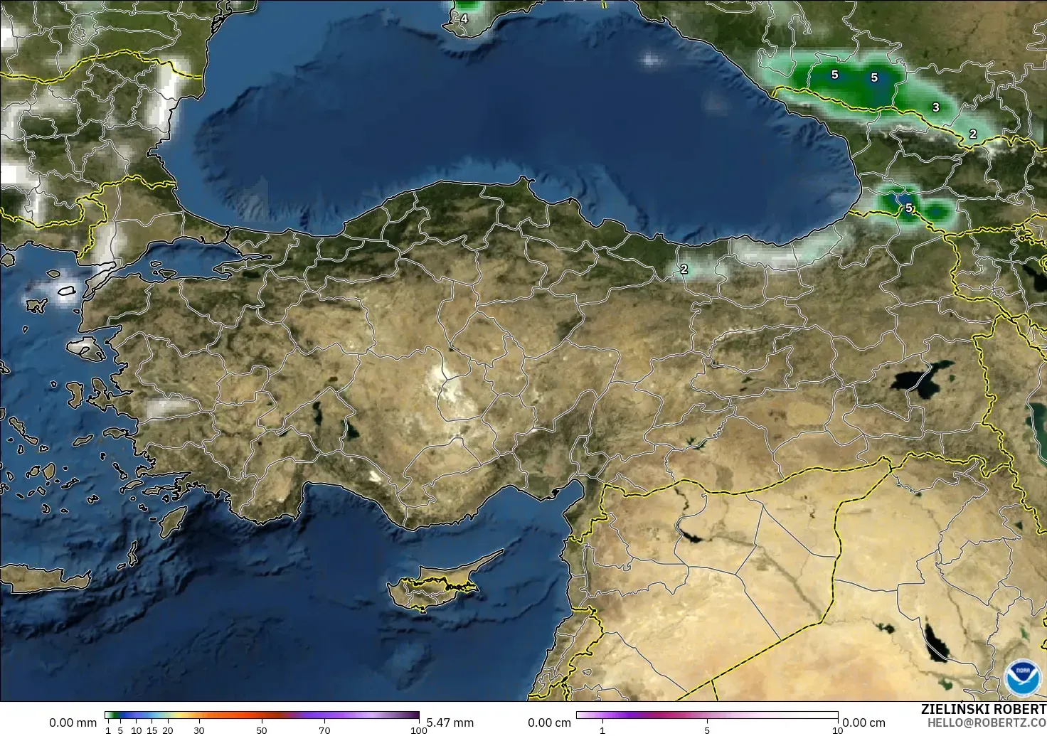 GFS modelo - Turquía, Precipitación, nubes y presión
