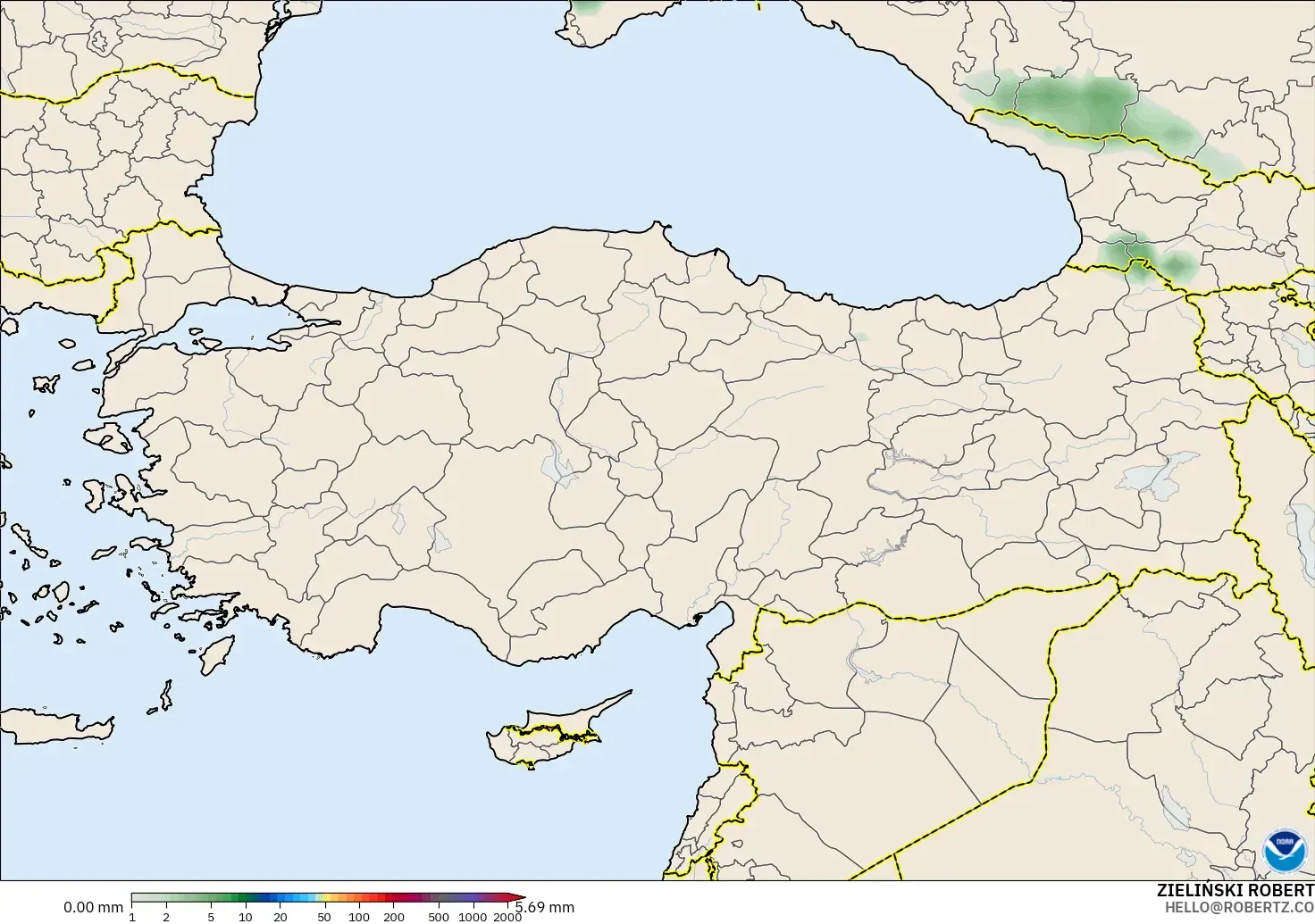 GFS modelo - Turquía, Acumulación de precipitación