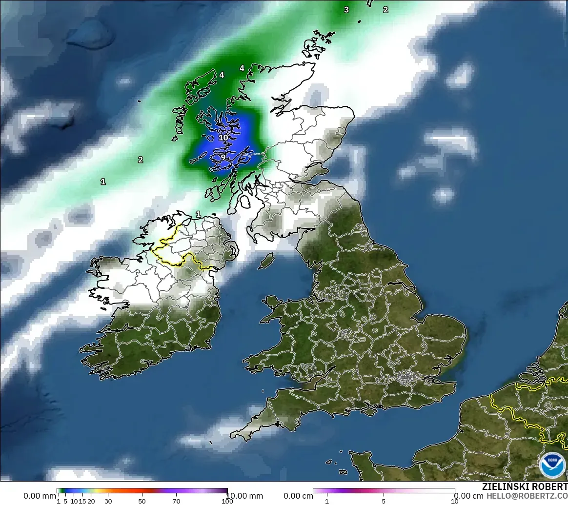 GFS modelo - Reino Unido, Precipitación, nubes y presión