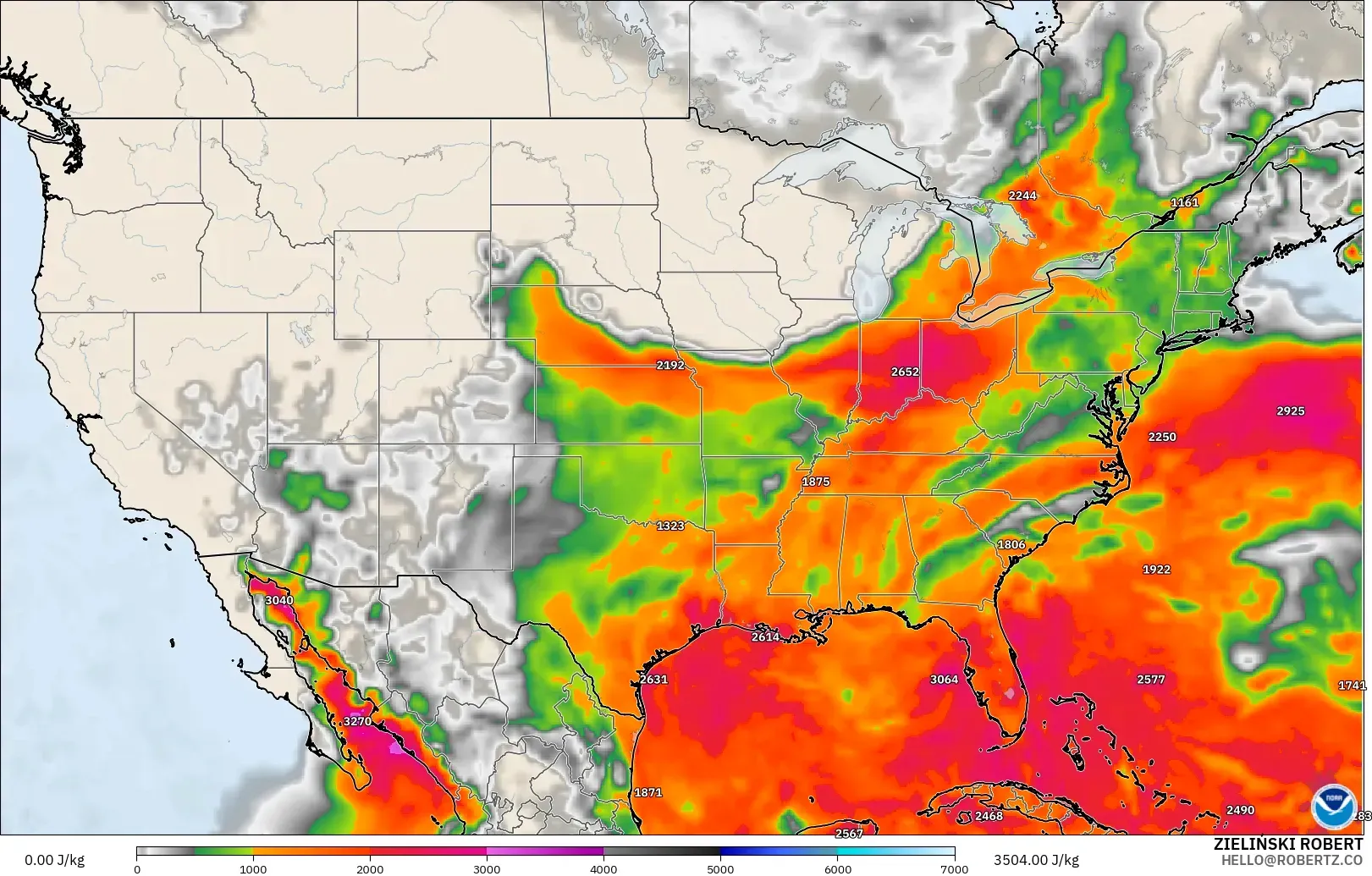 GFS modelo - Estados Unidos, CAPE