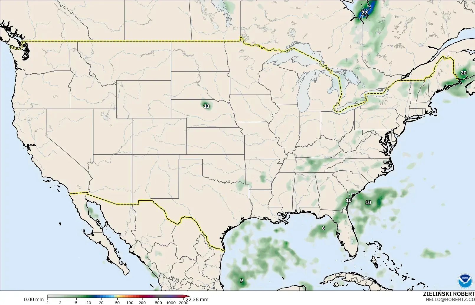 GFS modelo - Estados Unidos, Acumulación de precipitación