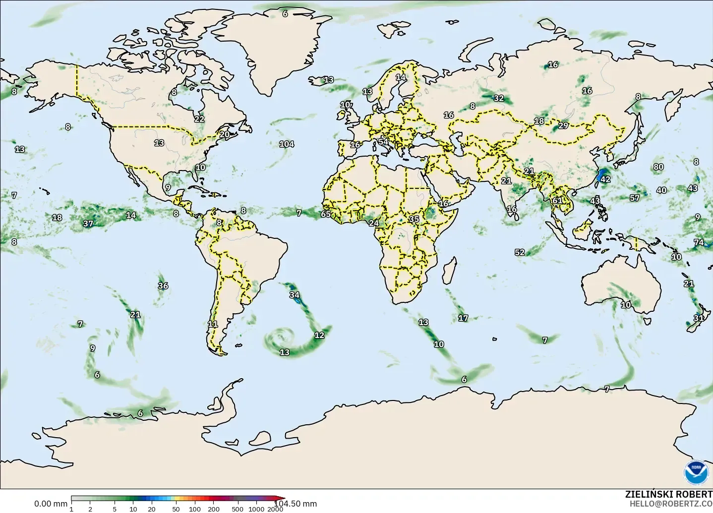 GFS modelo - Mundo, Acumulación de precipitación