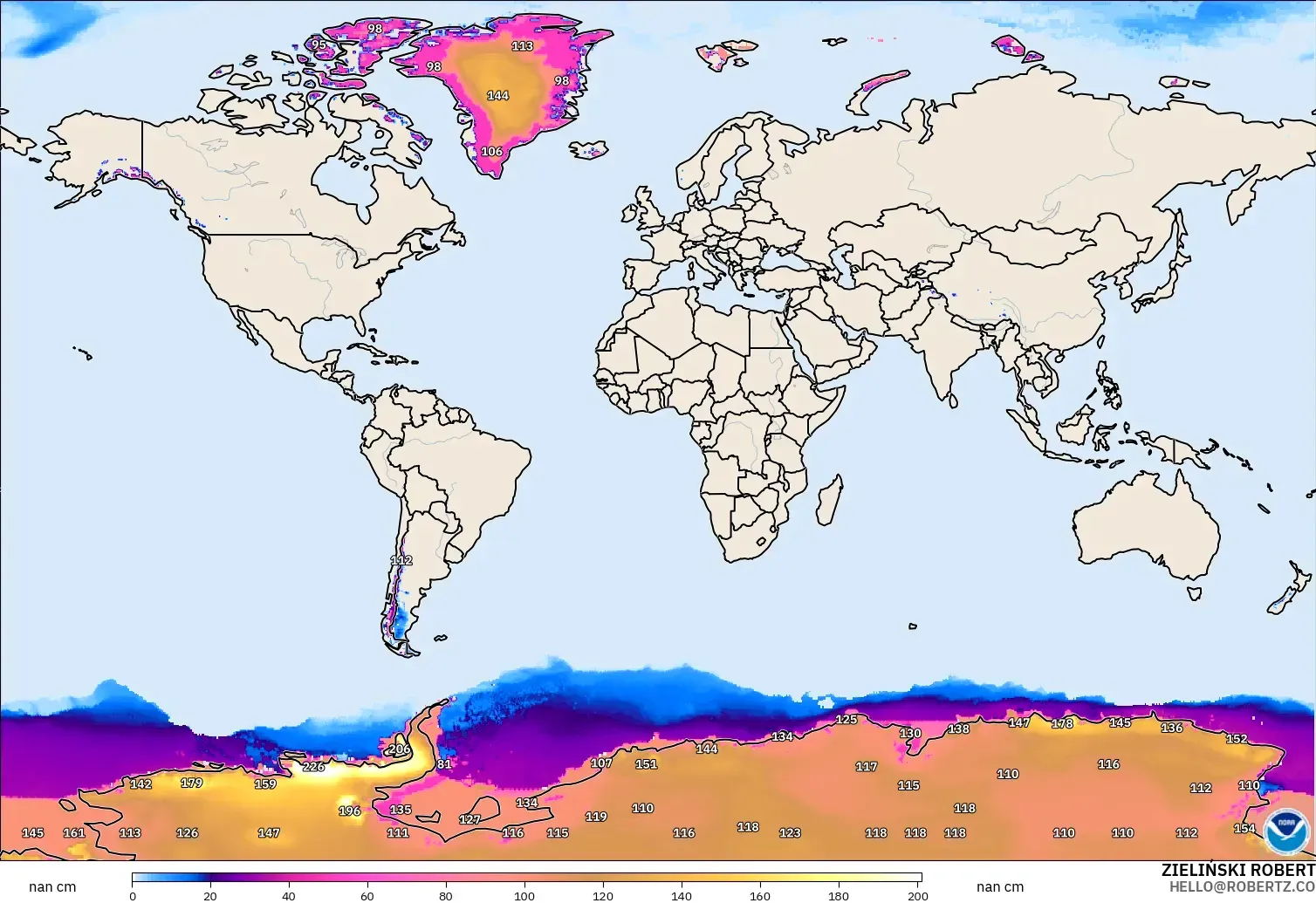 GFS modelo - Mundo, Profundidad de nieve