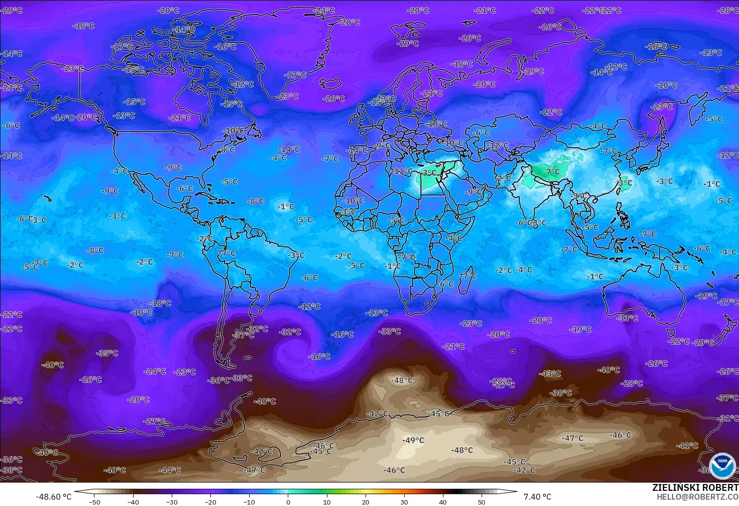 GFS modelo - Mundo, Temperatura a 500 hPa