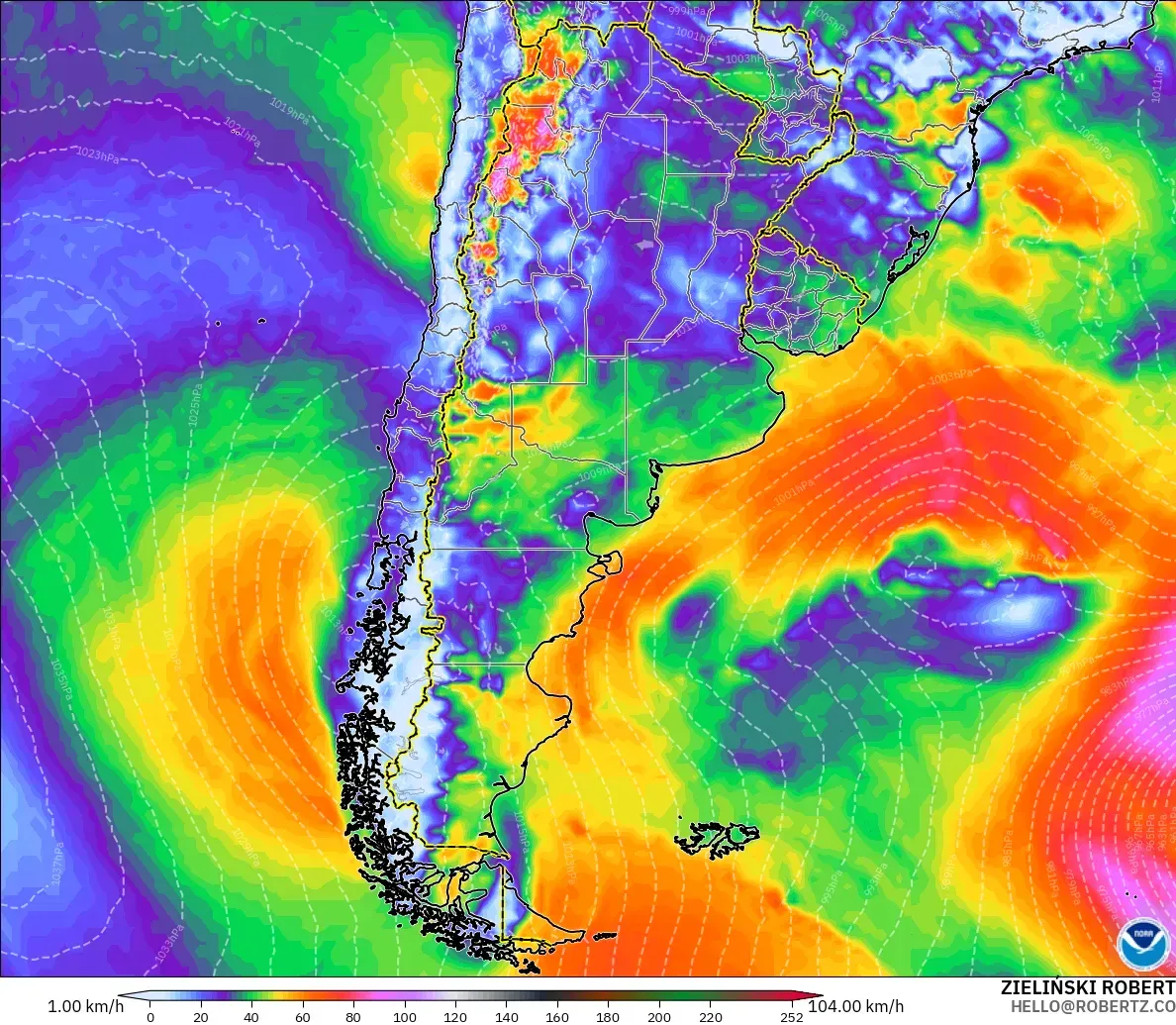 GFS modelo - Argentina, Ráfagas de viento