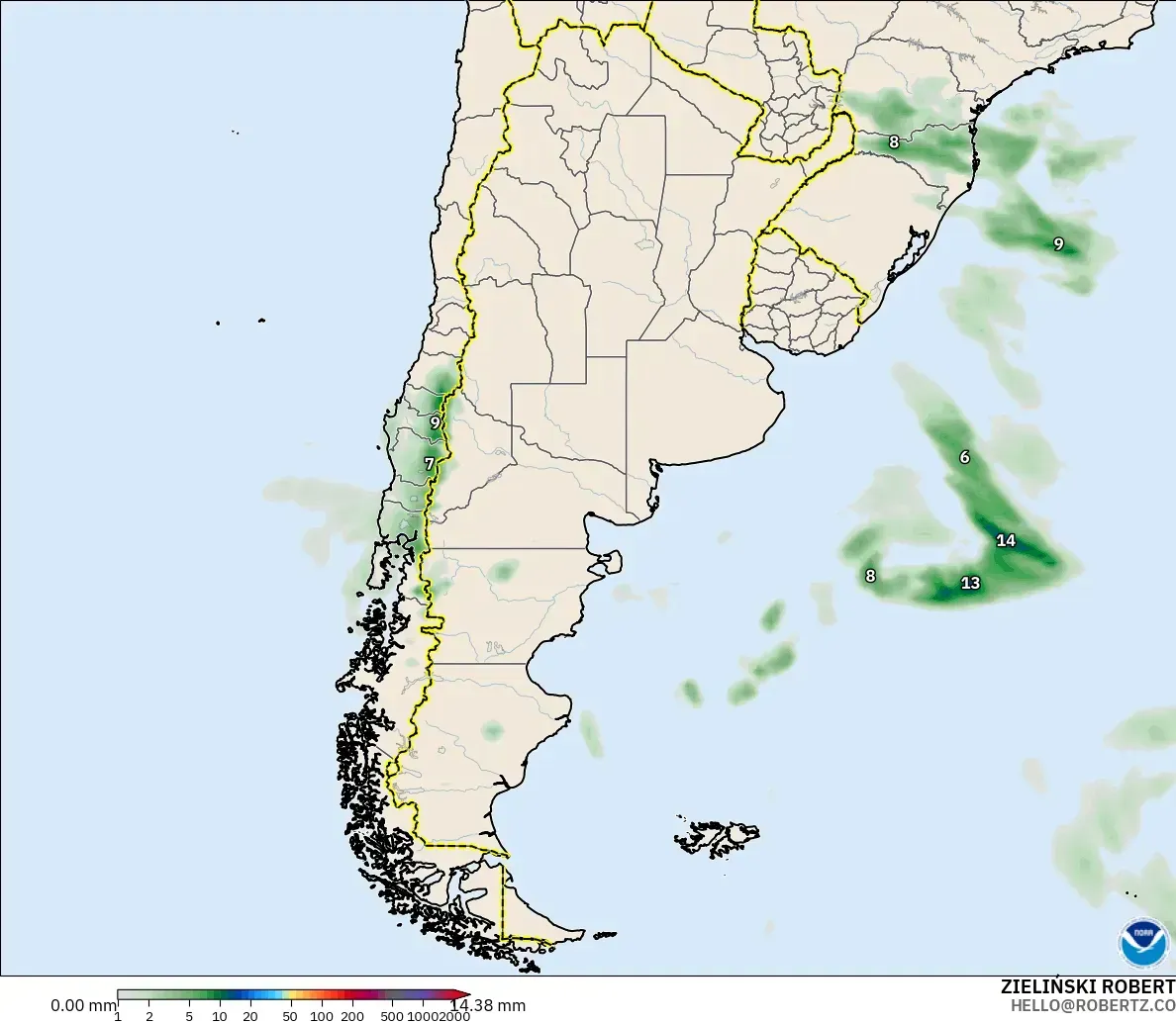 GFS modelo - Argentina, Acumulación de precipitación