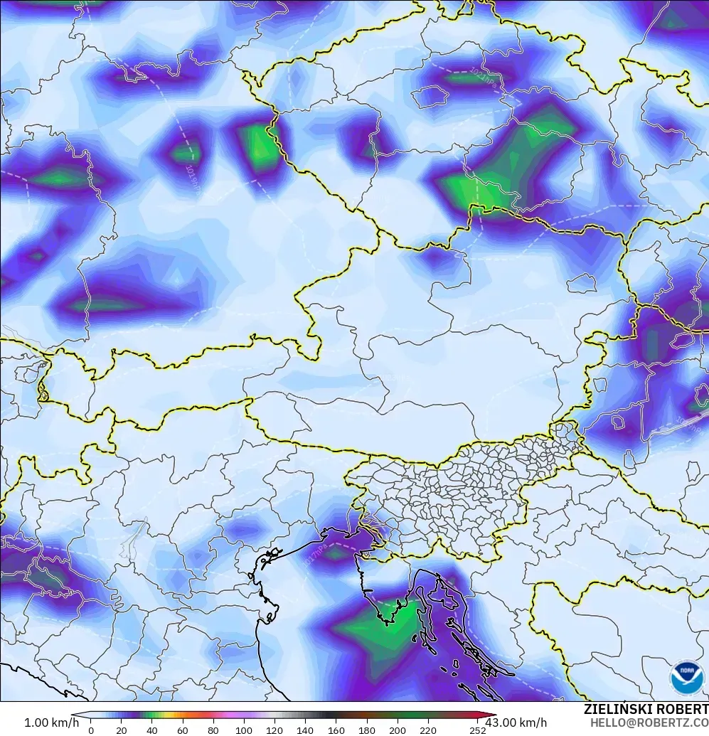 GFS modelo - Austria, Ráfagas de viento