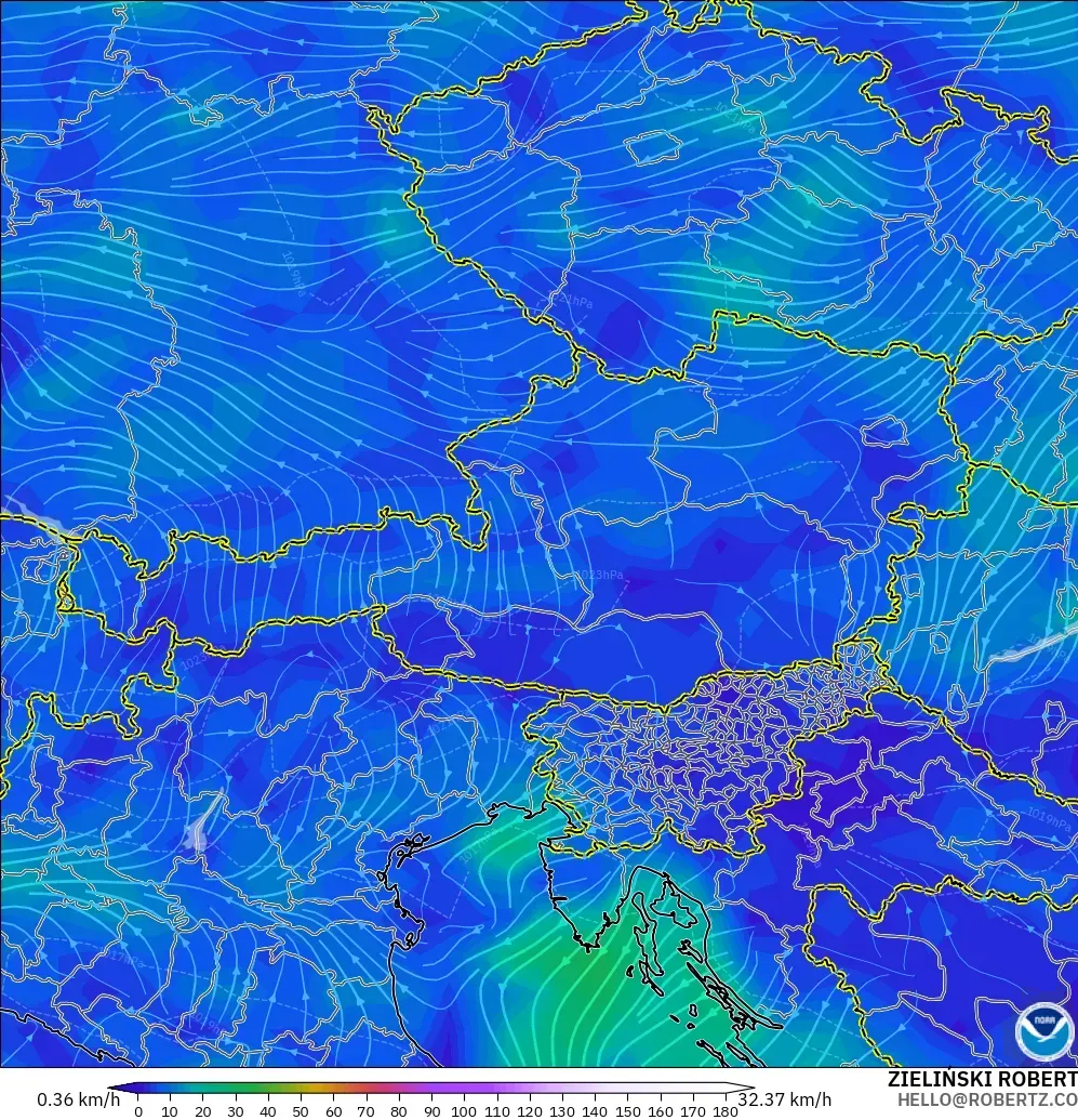 GFS modelo - Austria, Viento a 10 m