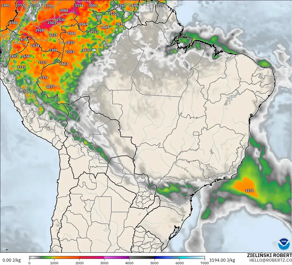 GFS modelo - Brasil, CAPE