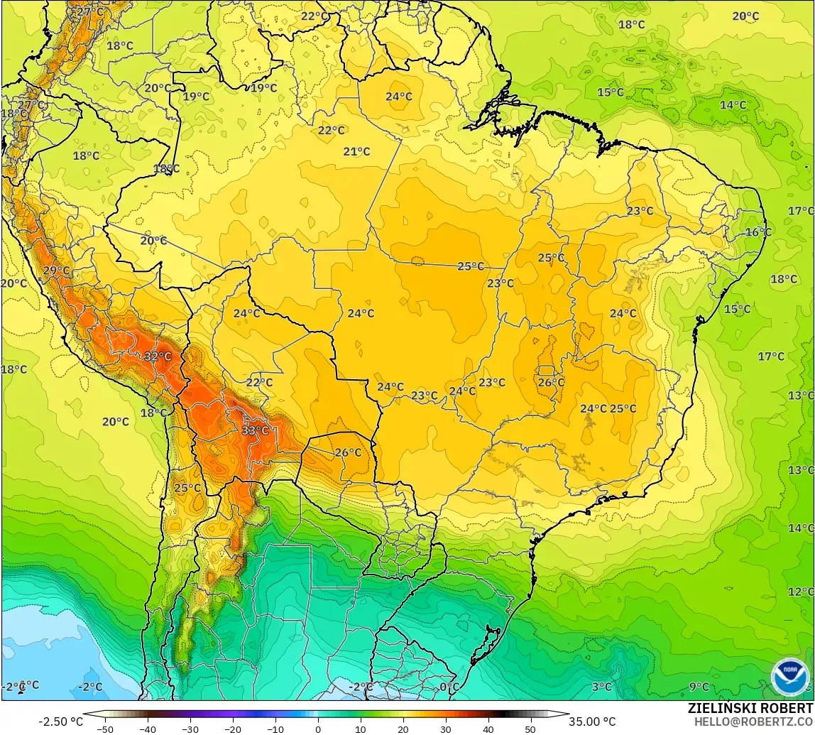 GFS modelo - Brasil, Temperatura a 850 hPa