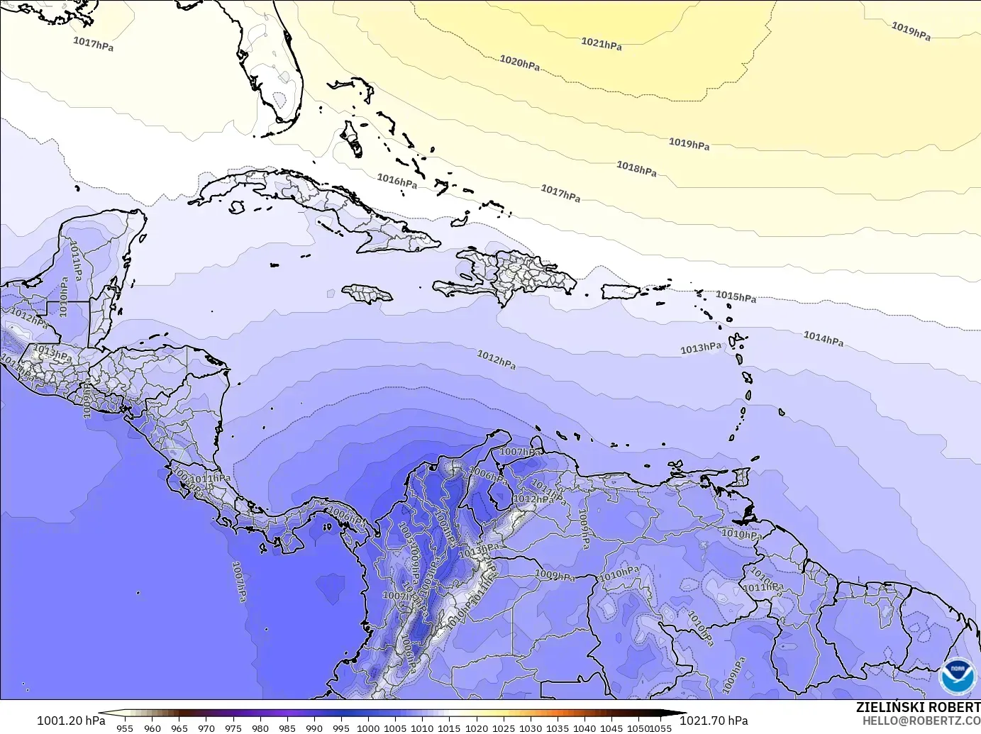 GFS modelo - Caribe, Presión