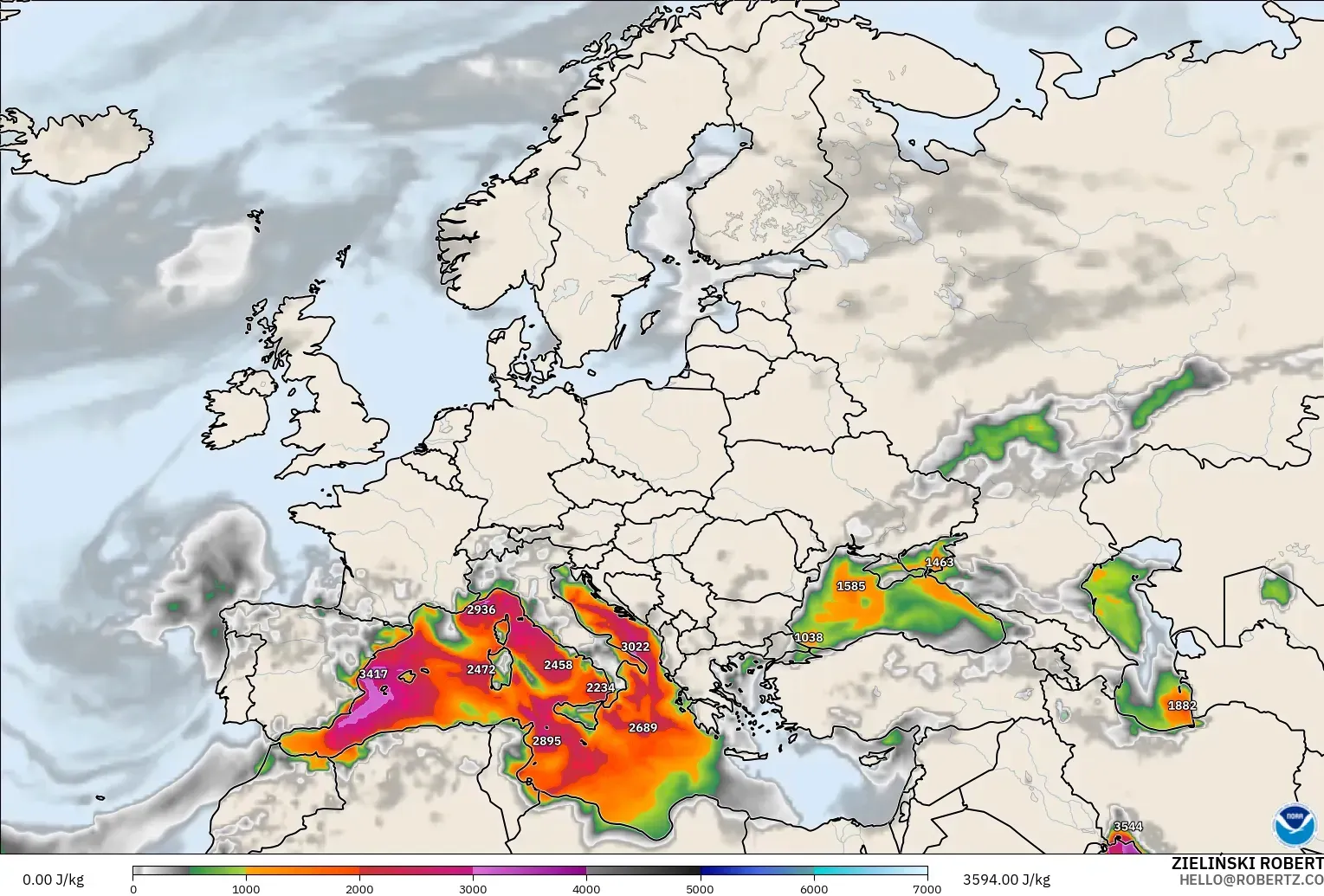 GFS modelo - Europa, CAPE