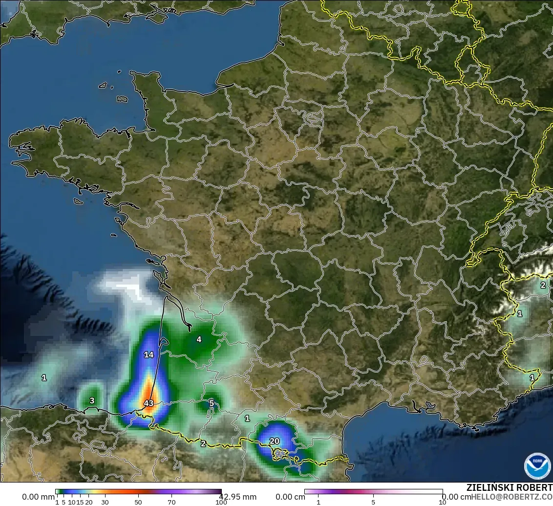 GFS modelo - Francia, Precipitación, nubes y presión