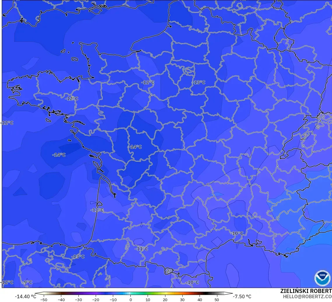 GFS modelo - Francia, Temperatura a 500 hPa