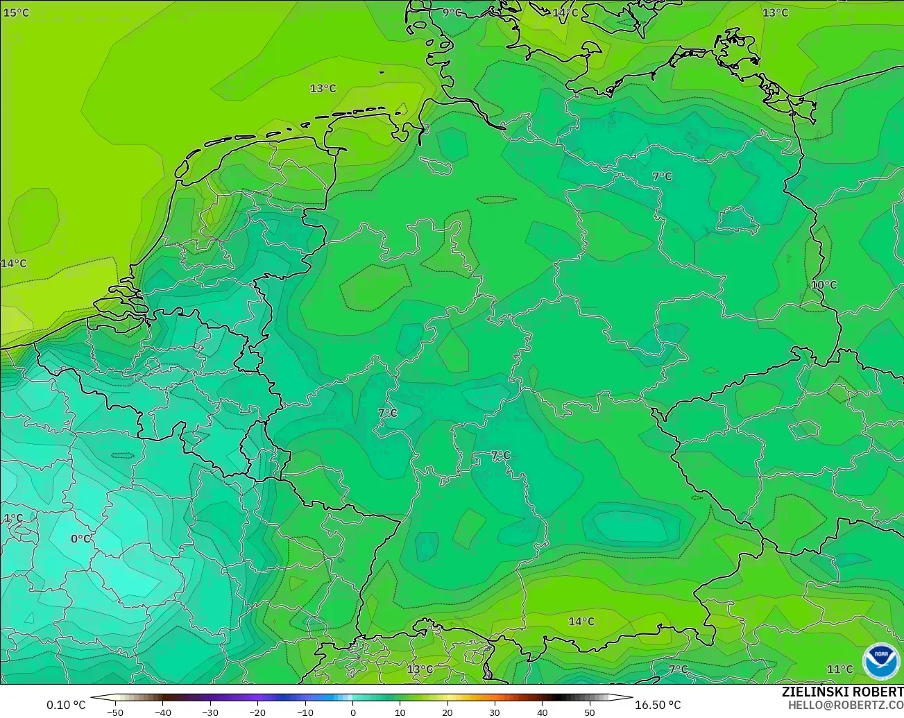 GFS modelo - Alemania, Punto de rocío a 2 m